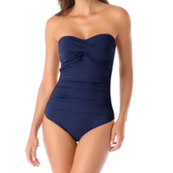 Anne Cole Other - ANNE COLE womens navy blue one piece swimsuit w detachable straps strapless NWT
